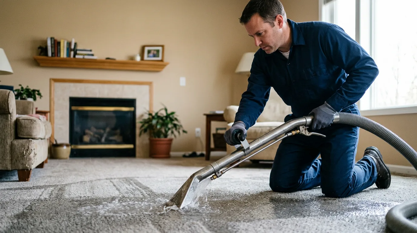 Water damage restoration technician working near Lowden, IA